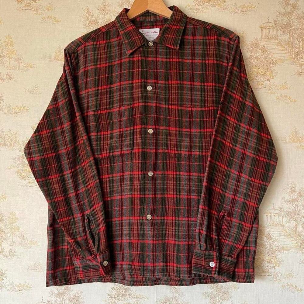 Vintage 60s Shadow Plaid Flannel | Ely Walker | Wool Blend | Size M